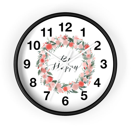 Floral Motivational Wall Clock | Home Decor | Gift for Her | Positive Quote Decor | Pink Wreath Design | Living Room Decor