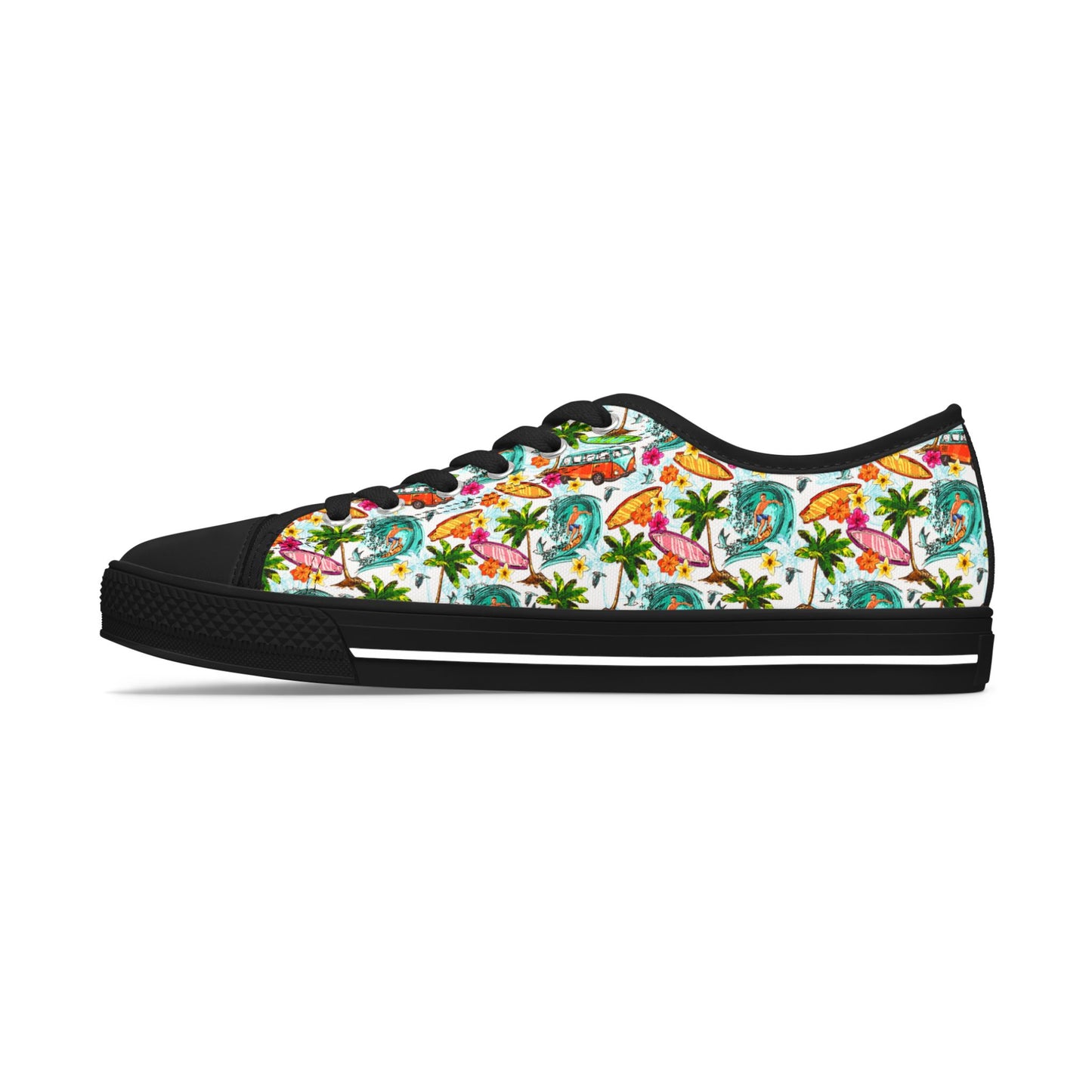 Tropical Floral Low Top Sneakers — Women's Colorful Palm & Hibiscus Print