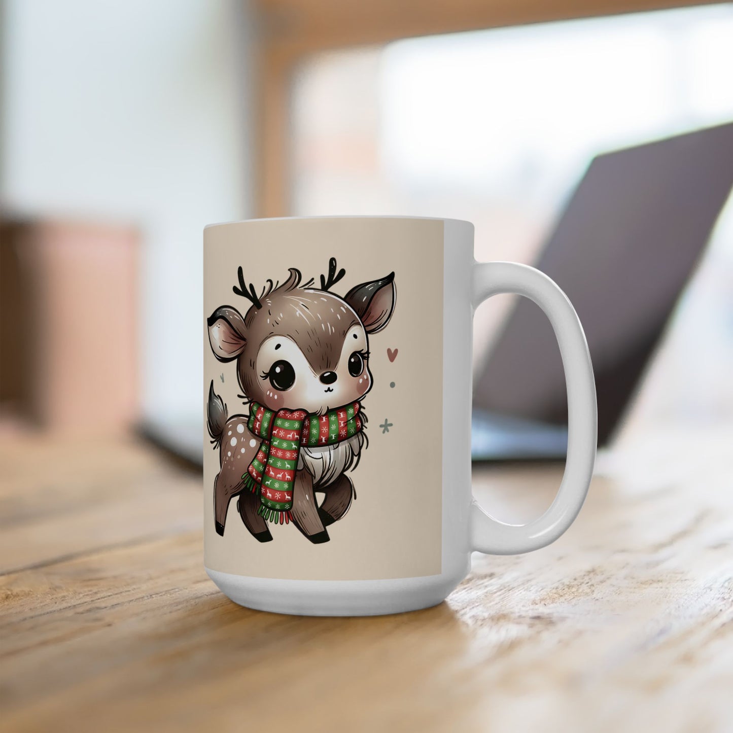 Cute Reindeer Mug — Christmas Deer Ceramic Coffee Cup (11oz & 15oz)