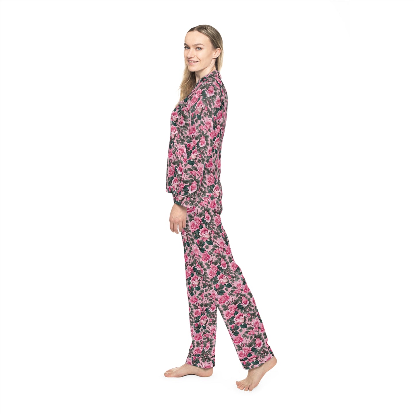 Floral Women's Satin Pajamas, Luxurious Sleepwear, Cozy Gift for Her, Ideal for Holidays, Relaxation, and Special Occasions
