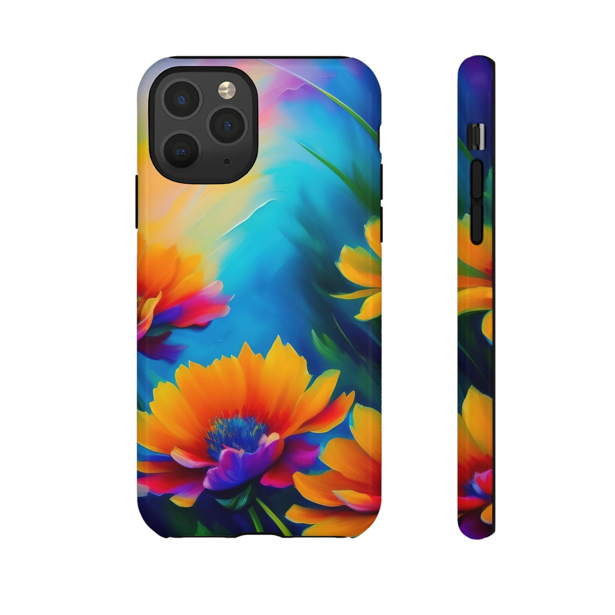 Floral Burst Tough Phone Case — Vibrant Watercolor Flowers Protective Cover