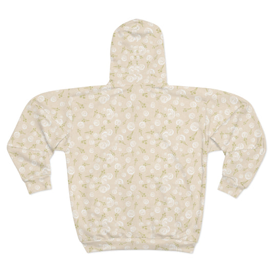 Floral Patterned Unisex Zip Hoodie