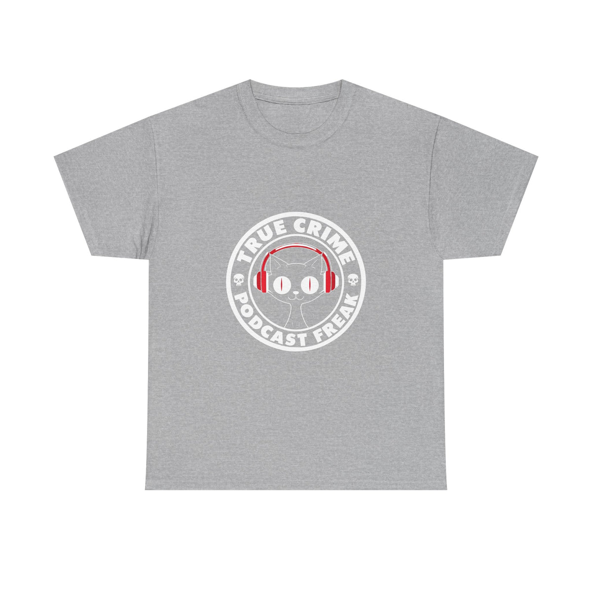 True Crime Podcast Tee — Cat with Headphones Logo