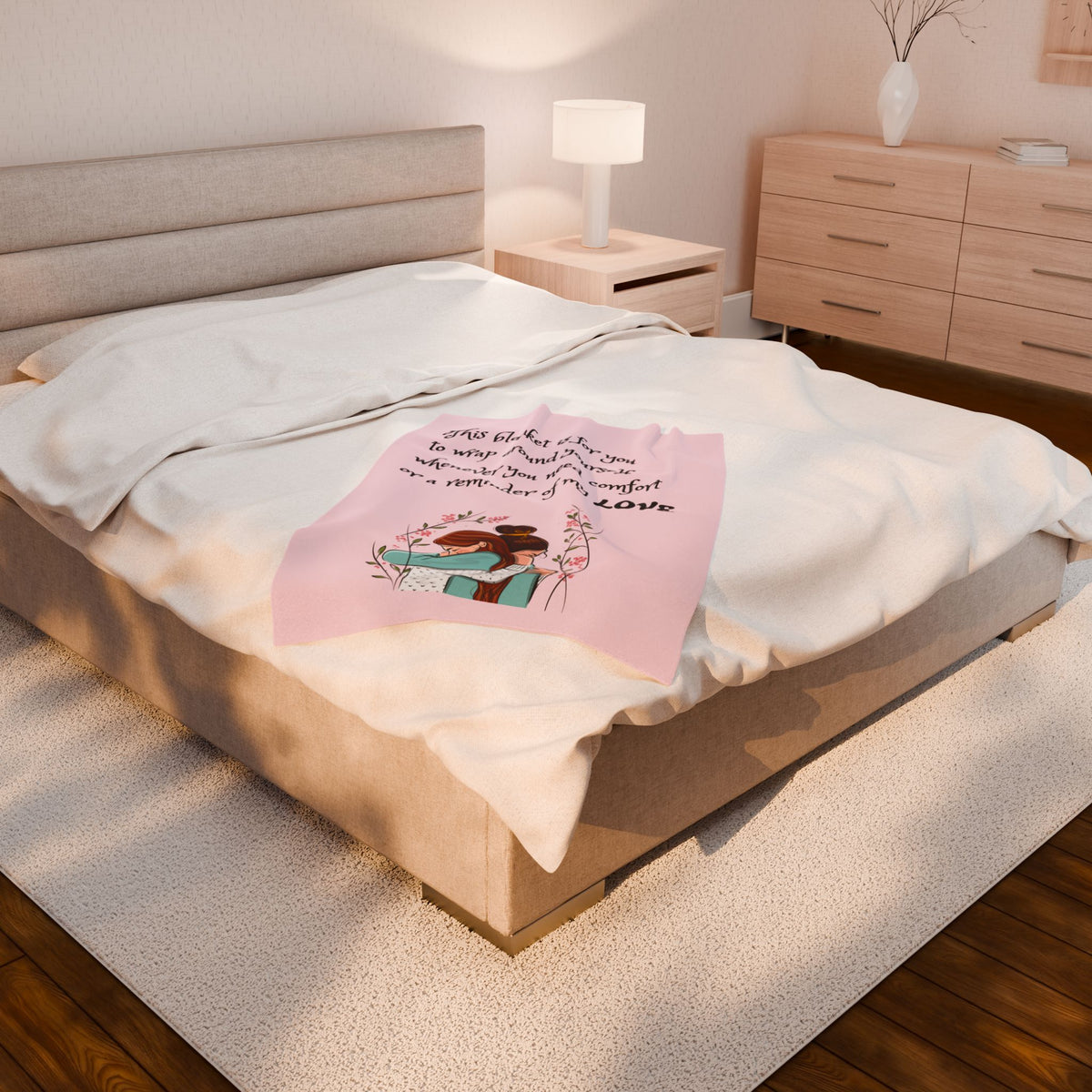 Velveteen Plush Blanket – "This blanket is for you to wrap around yourself" Comfort Throw (Hug Illustration)