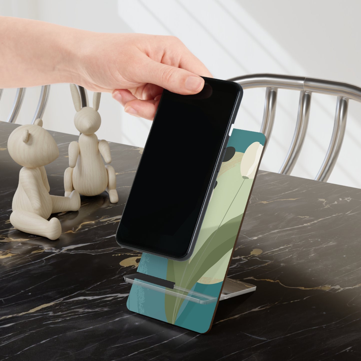 Decorative Phone Stand, Floral Smartphone Holder, Modern Desk Accessory, Gift for Tech Lovers, Home Office Decor, Functional Desk Organizer