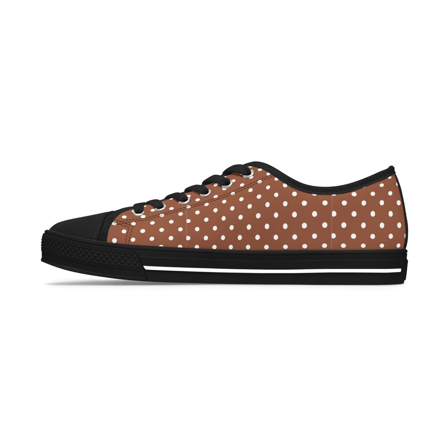 Brown Polka Dot Low Top Sneakers — Casual Retro Canvas Shoes