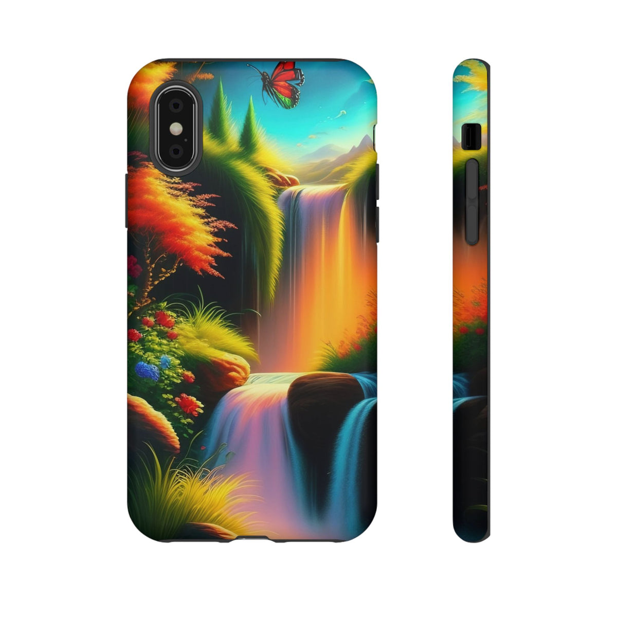Phone Case - Vibrant Waterfall Landscape with Butterfly | Colorful Nature Protective Case