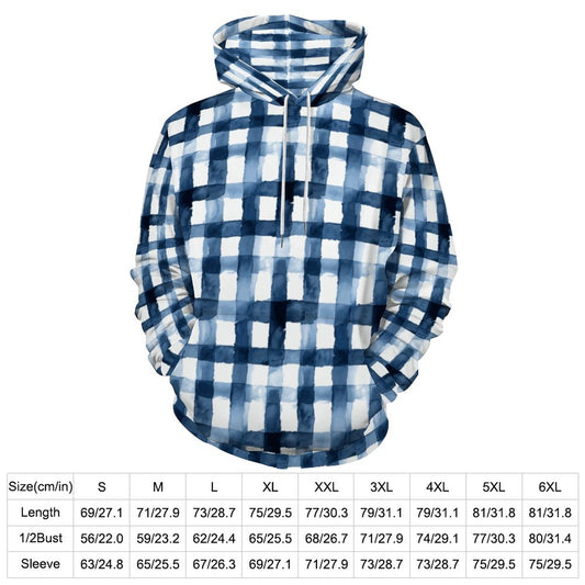 Blue Plaid Men's Cool Hoodie with Double-layer Cap