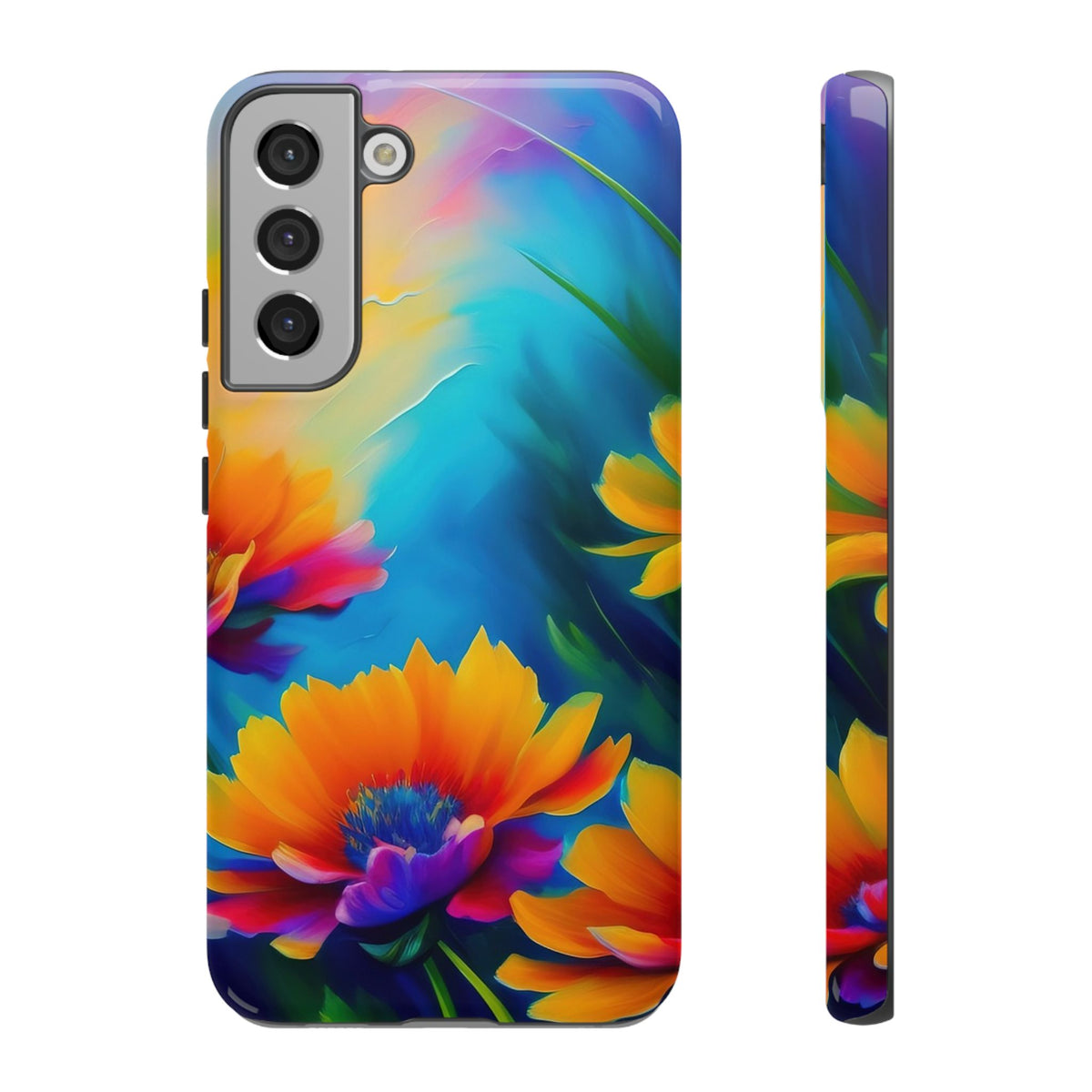 Floral Burst Tough Phone Case — Vibrant Watercolor Flowers Protective Cover