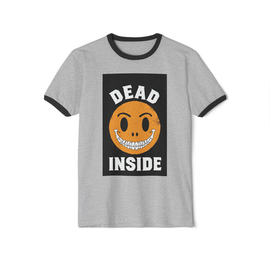 Ringer T-Shirt — 'Dead Inside' Grinning Smiley Graphic Tee
