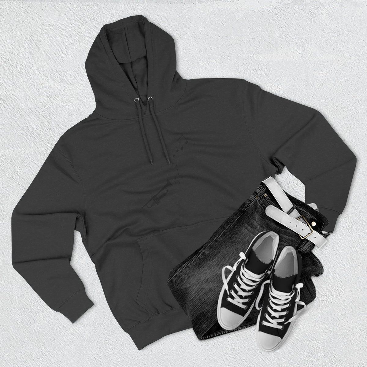Trumpet Music Notes Hoodie — Minimalist Jazz Instrument Pullover