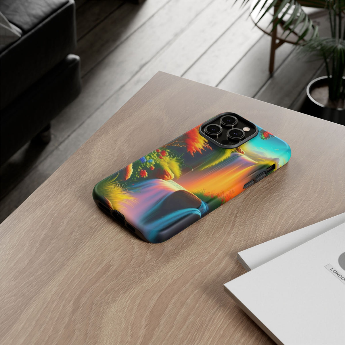 Phone Case - Vibrant Waterfall Landscape with Butterfly | Colorful Nature Protective Case
