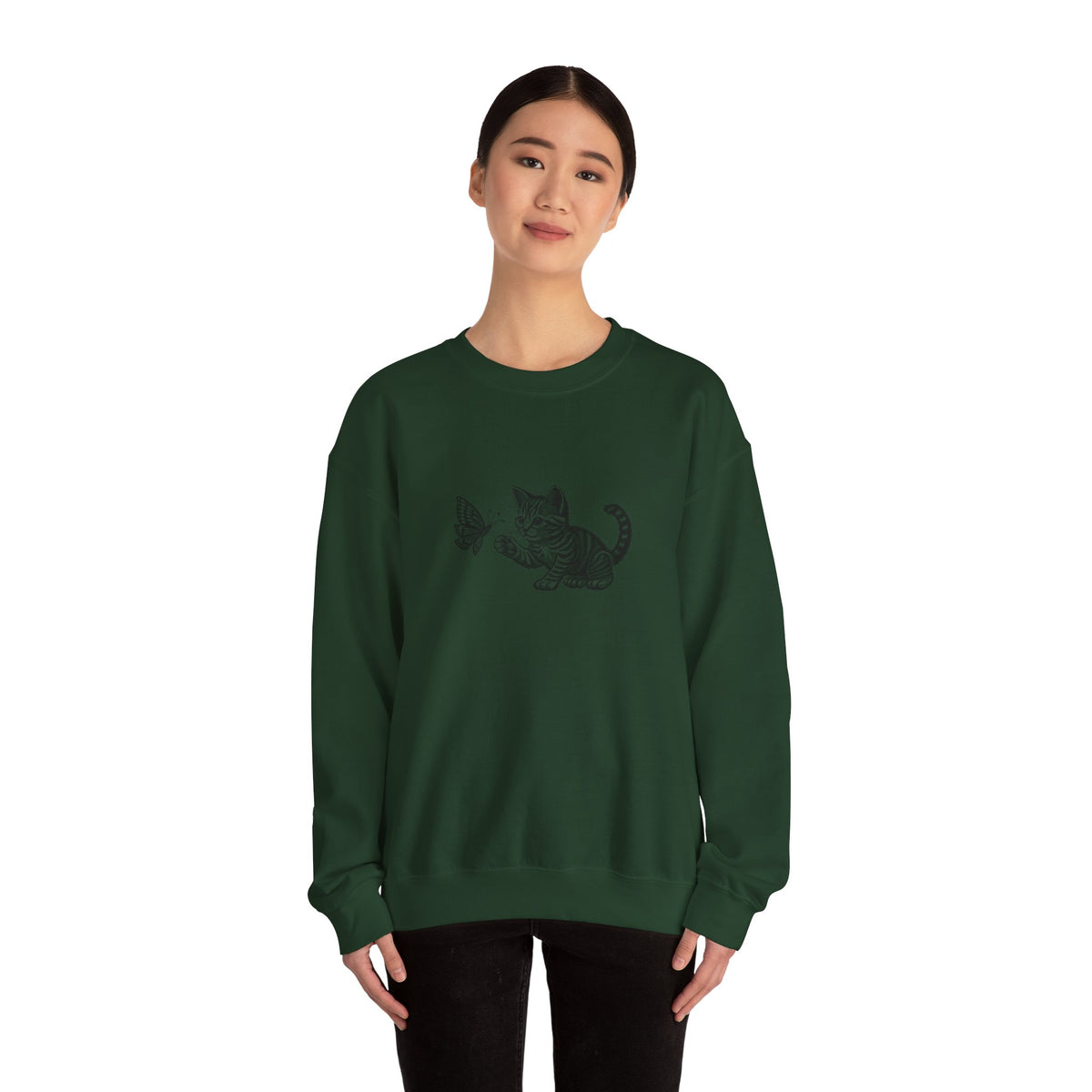 Kitten Butterfly Sweatshirt, Cozy Crewneck with Cat Art, Perfect Gift for Animal Lovers, Cute Sweatshirt for Relaxation & Everyday Wear