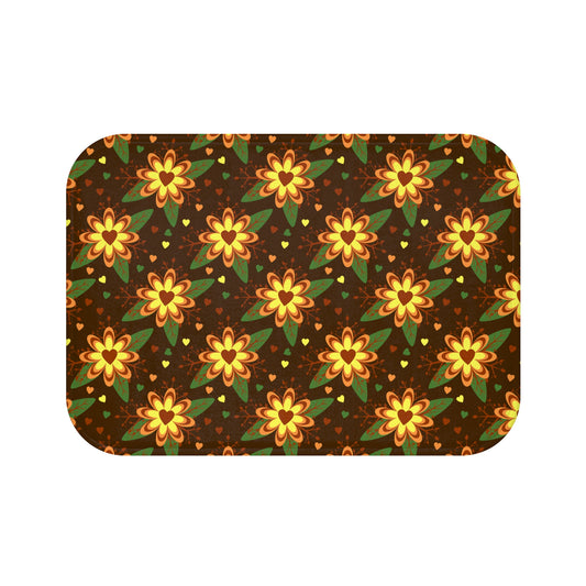 Floral Hearts Bath Mat, Boho Bathroom Decor, Cozy Bath Rug, Flower Pattern Mat, Gift for Home