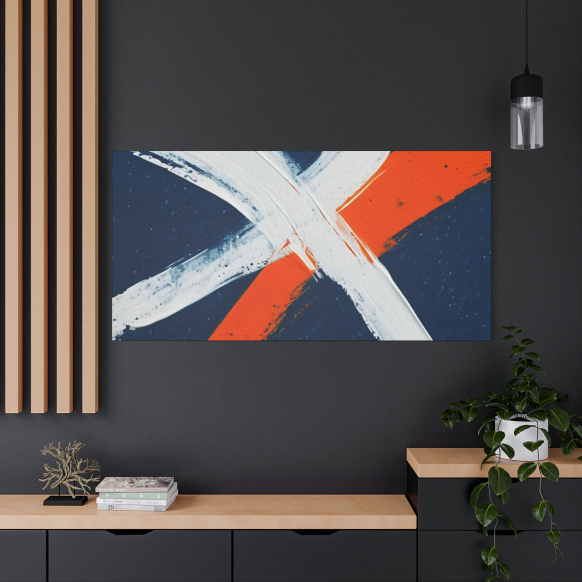 Abstract Navy & Orange Brushstroke Canvas