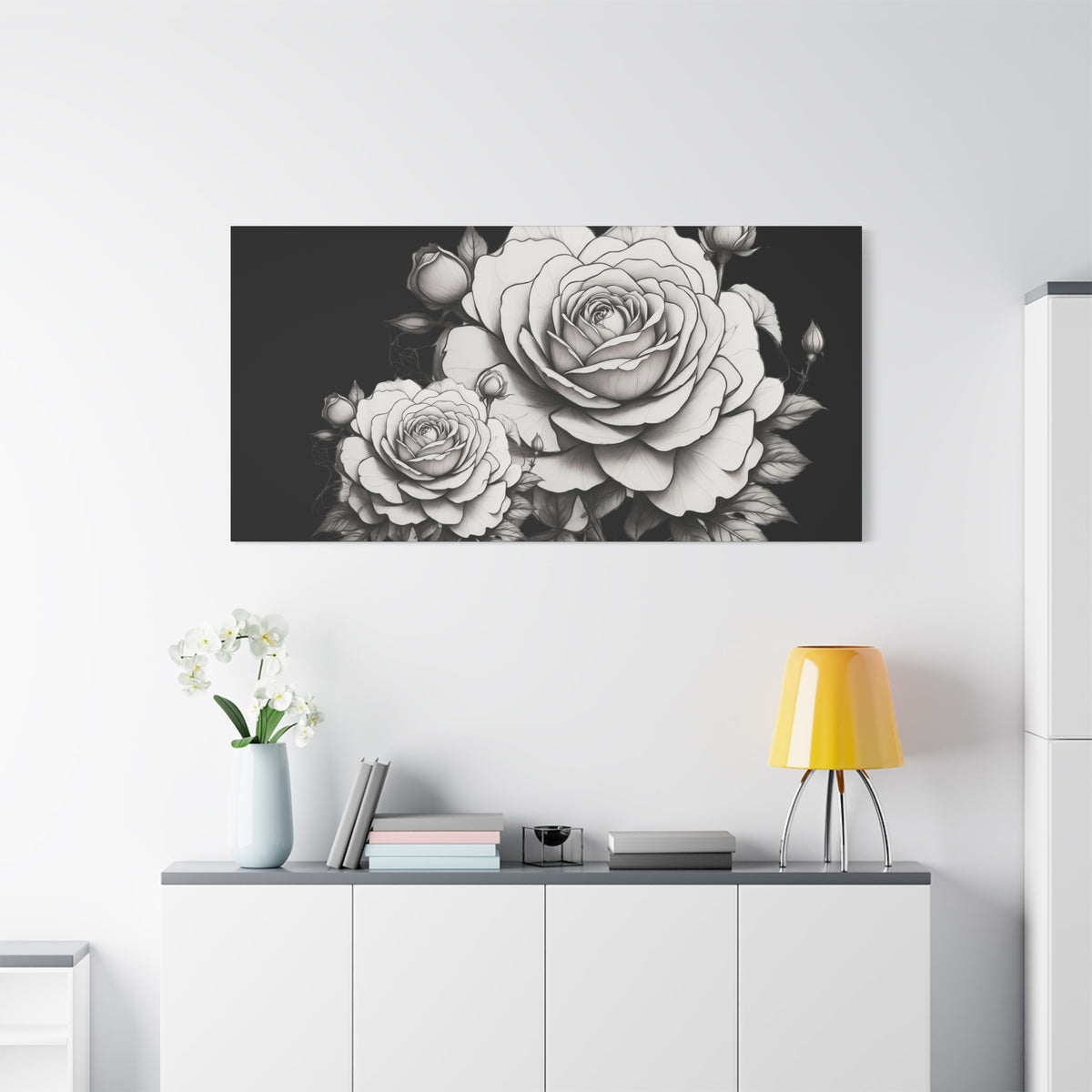 Monochrome Rose Canvas Print — Black & White Floral Wall Art