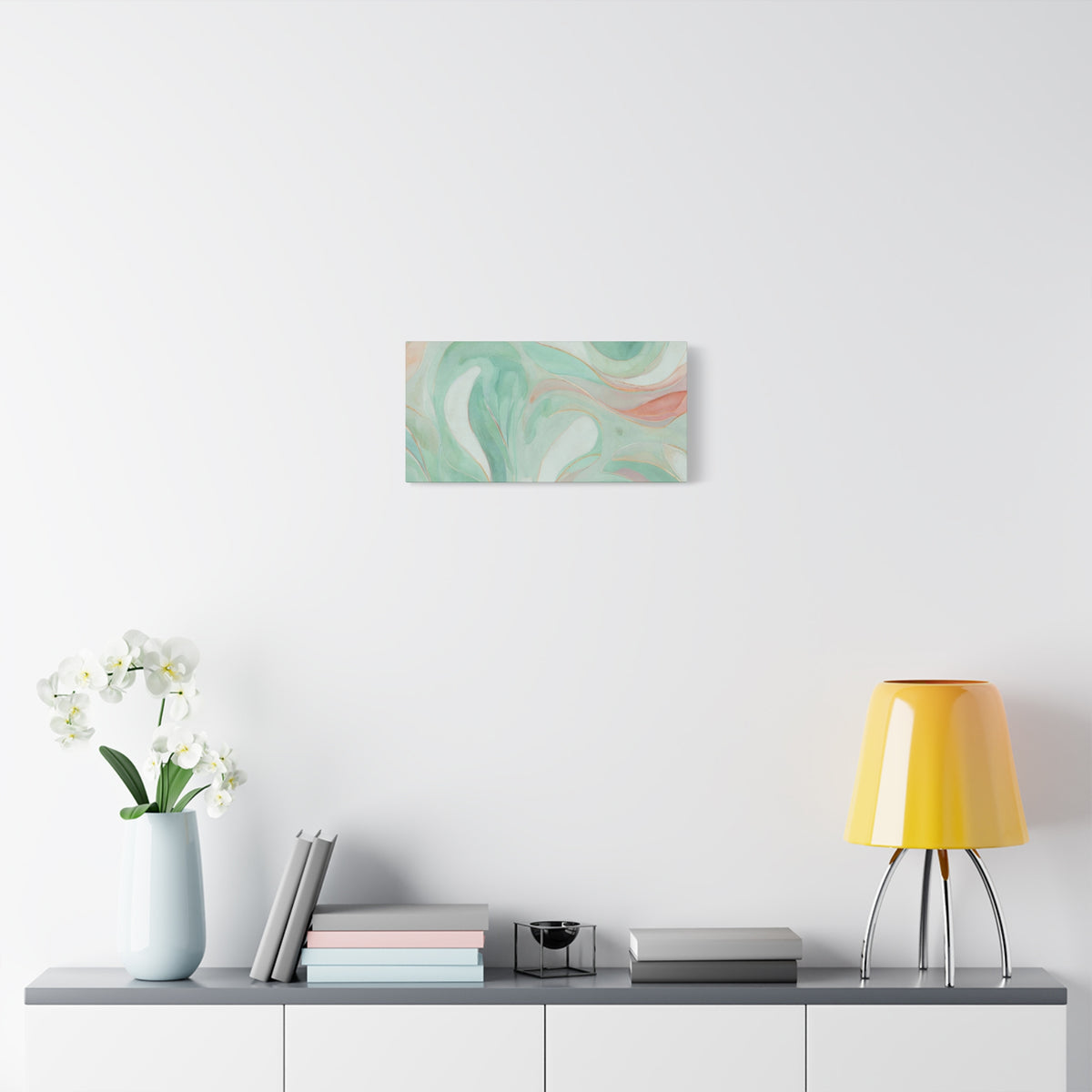 Abstract Green Marble Canvas Print — Teal & Coral Swirl Wall Art