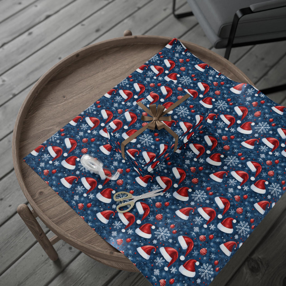 Christmas Santa Hat Wrapping Paper Roll — Festive Snowflake Gift Wrap