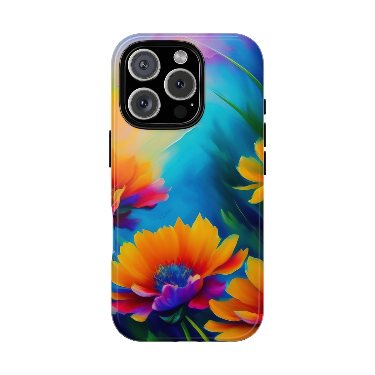 Floral Burst Tough Phone Case — Vibrant Watercolor Flowers Protective Cover