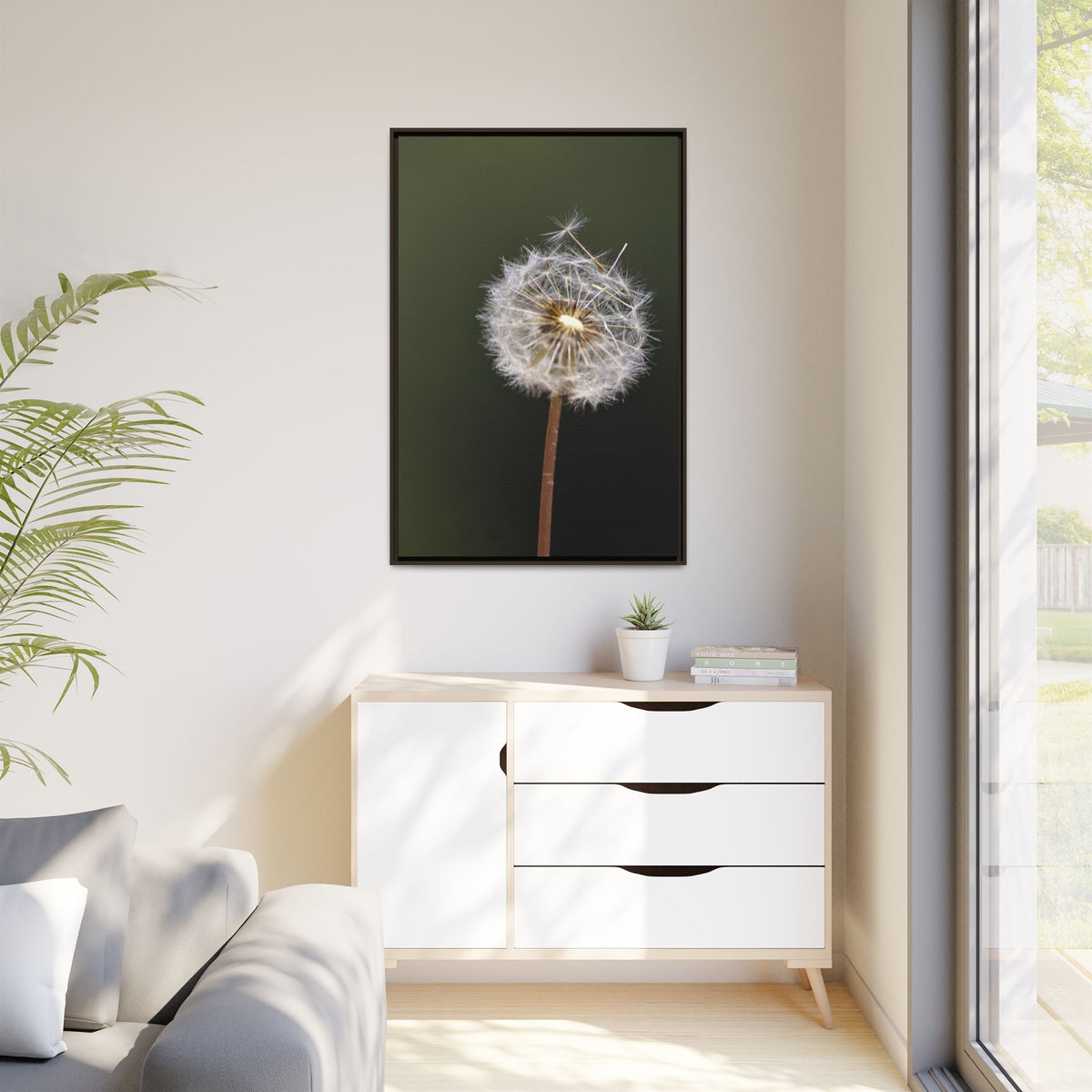 Framed Dandelion Canvas Print — Matte Botanical Wall Art