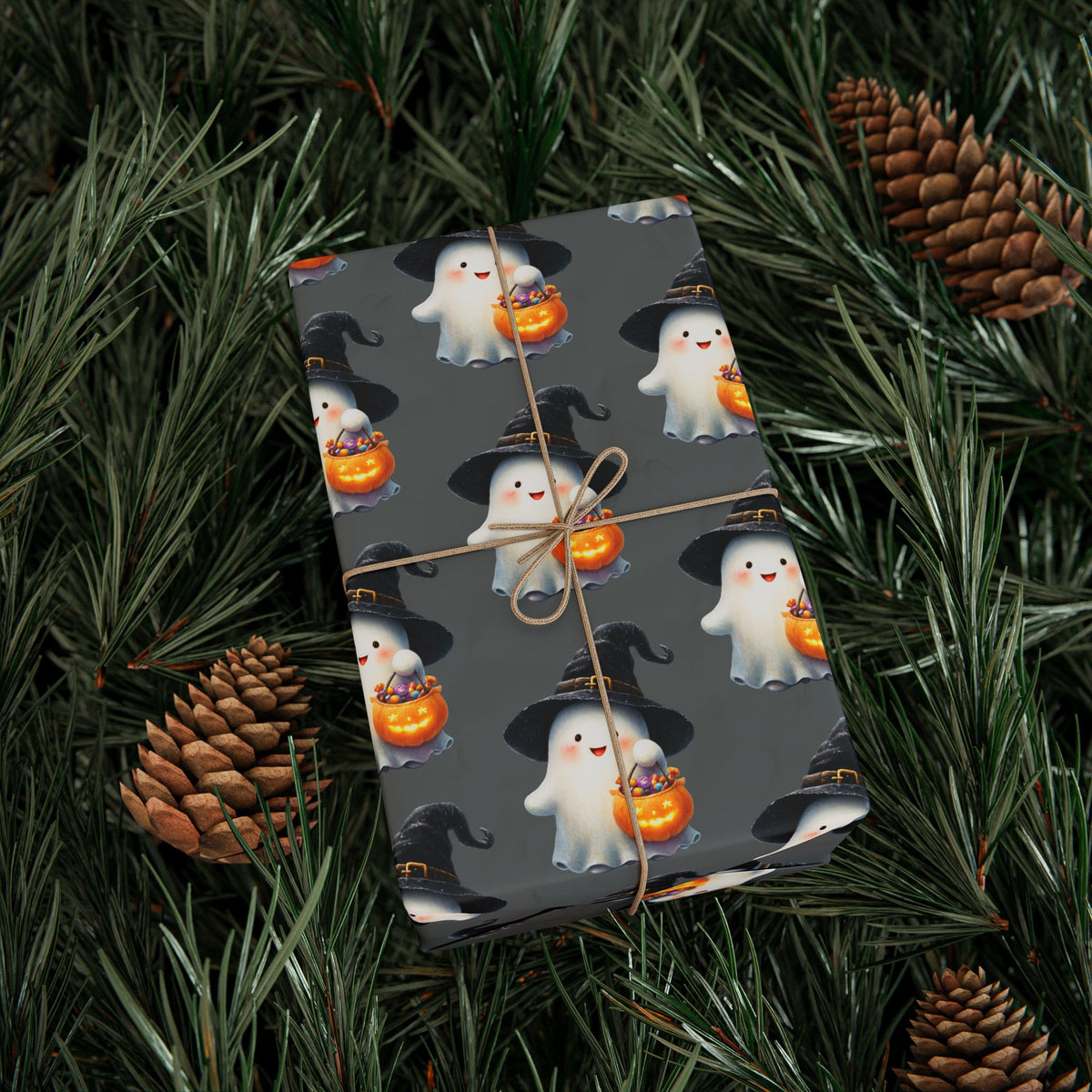 Ghostly Halloween Wrapping Paper, Spooky Gift Wrap, Treats & Trick Paper, Festive Holiday Supplies, Cute Ghost Design