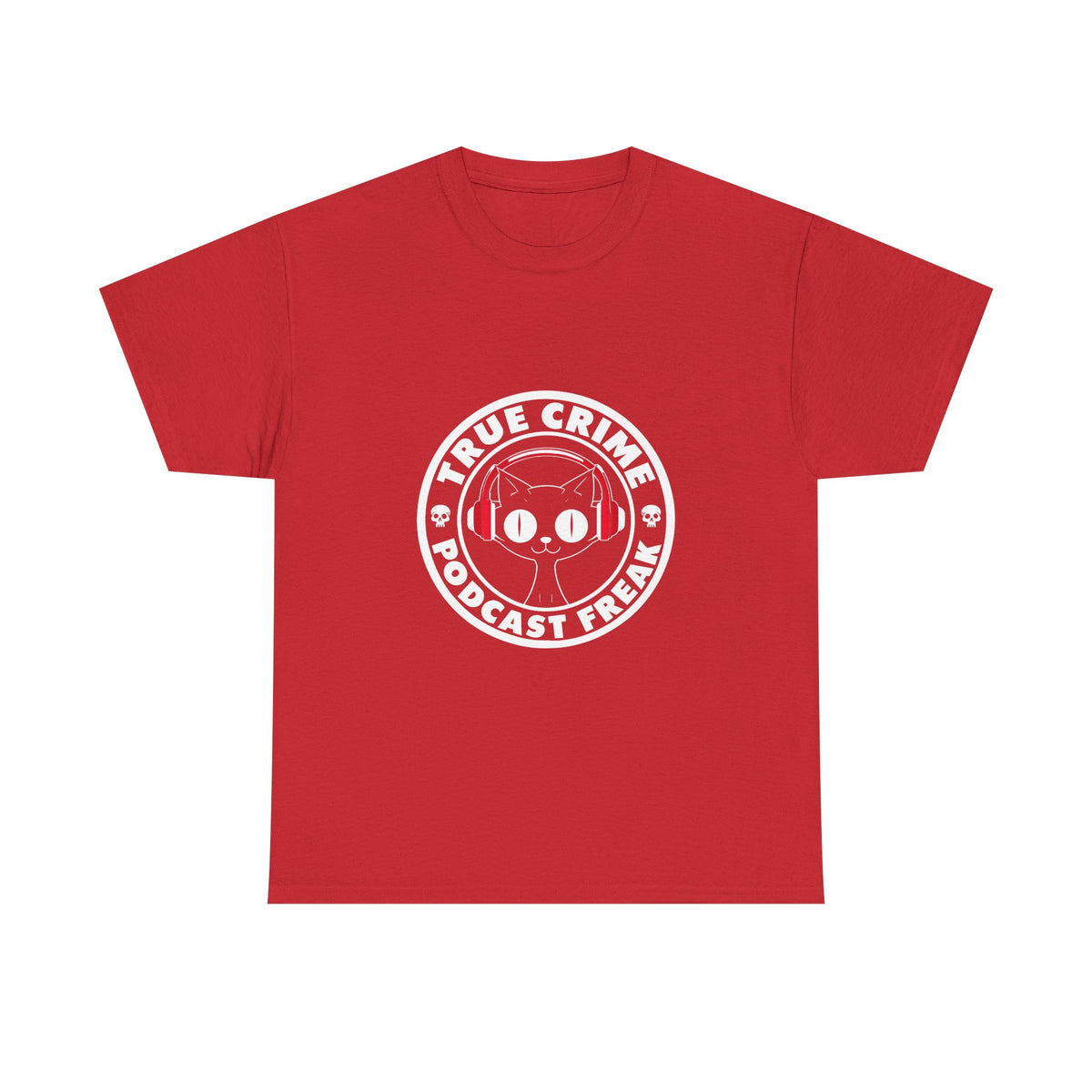 True Crime Podcast Tee — Cat with Headphones Logo