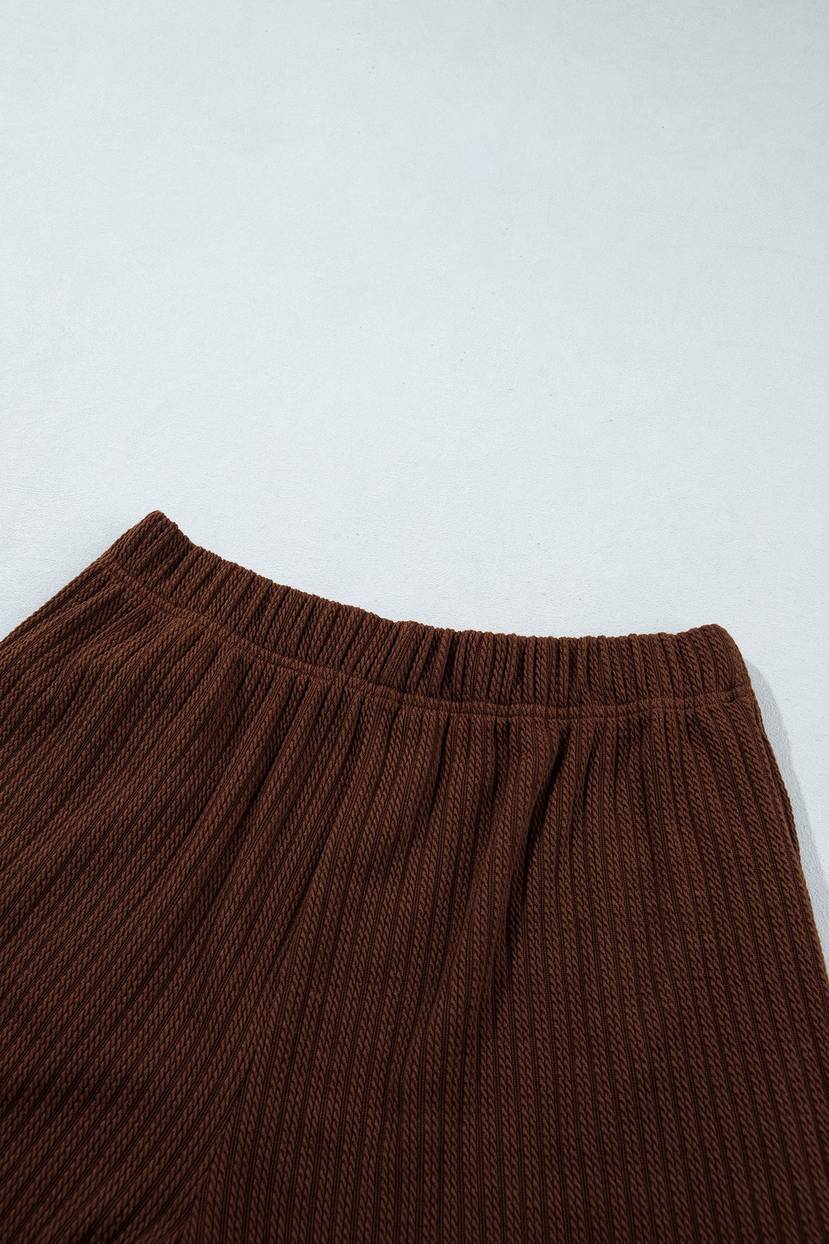 Dark Brown Textured Ribbed Knit Lettuce Trim 2pcs Lounge Set