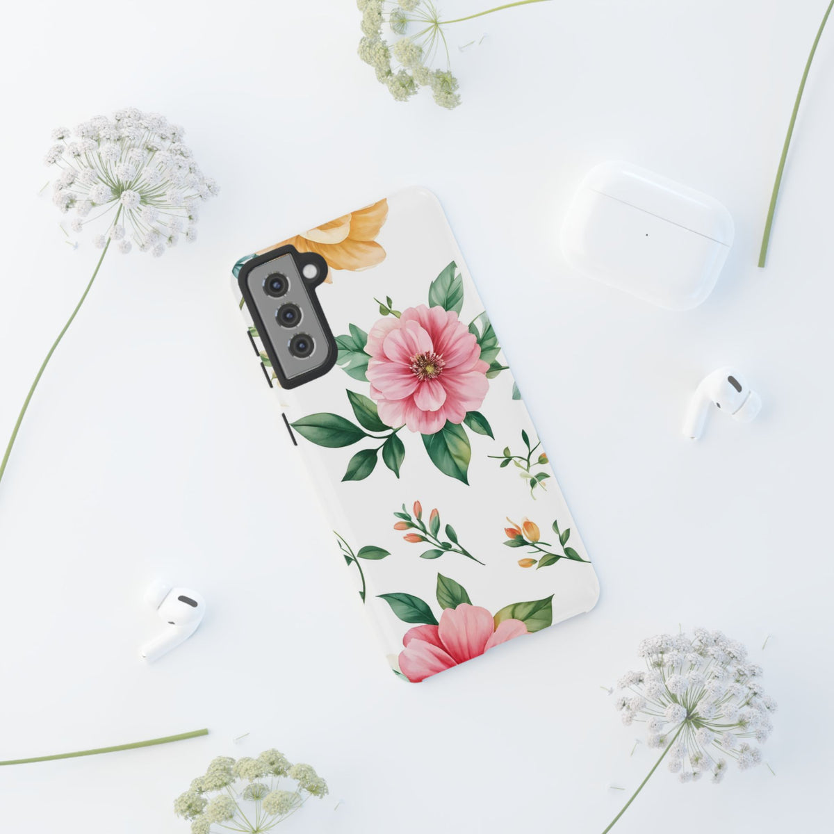Floral Tough Phone Case — Pink Peony Protective Phone Cover