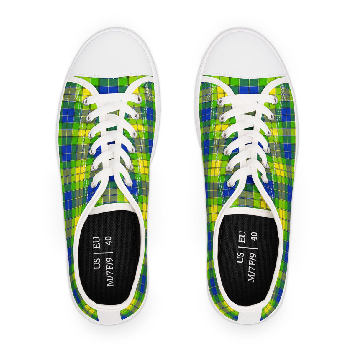Plaid Green Blue Low Top Sneakers — Casual Canvas Shoes