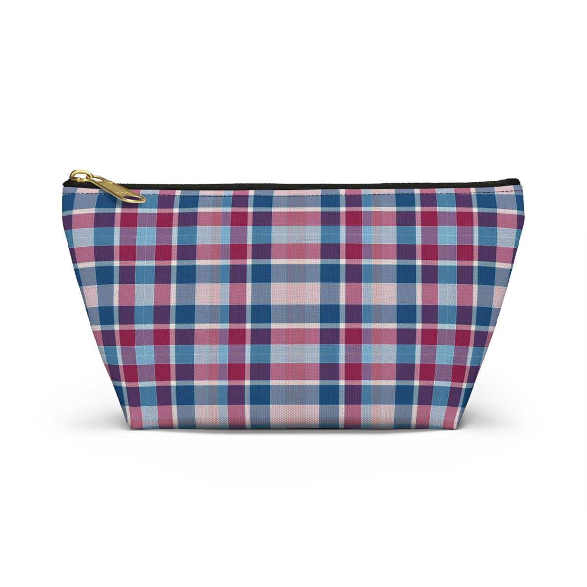 Plaid Accessory Pouch — Blue & Pink Tartan Makeup Bag