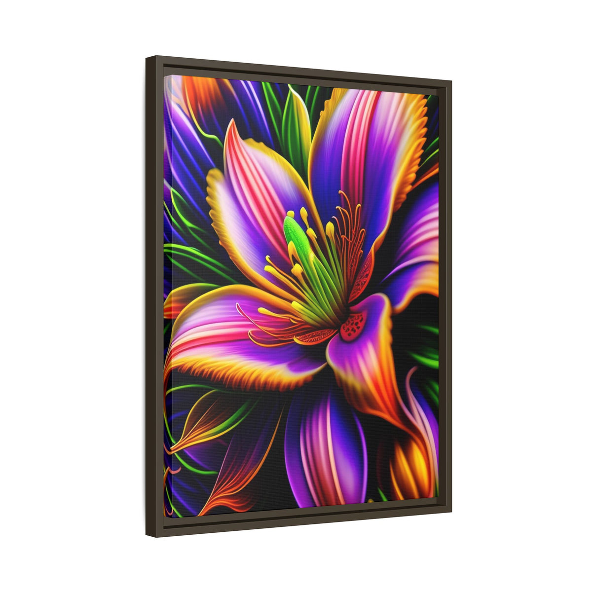 Vibrant Neon Floral Matte Canvas Print — Framed Wall Art