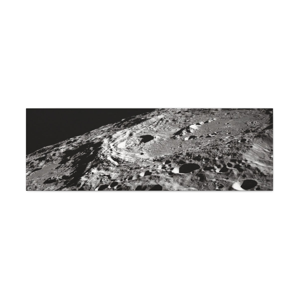 Lunar Surface Matte Canvas Print — Black & White Moon Crater Wall Art
