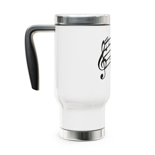Music Notes 14oz Stainless Steel Travel Mug with Handle – Musical Staff Design