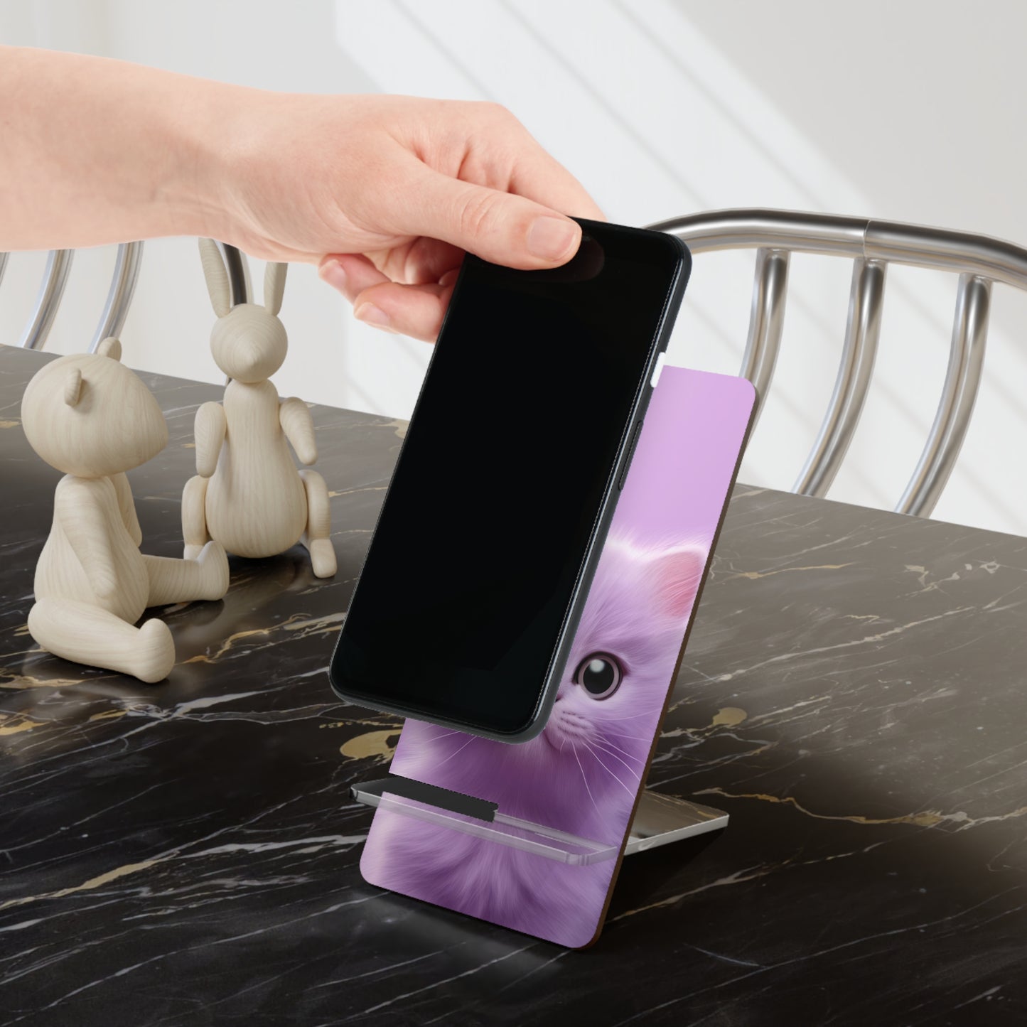 Cute Purple Kitten Phone Stand — Foldable Mobile Display Stand for Smartphones