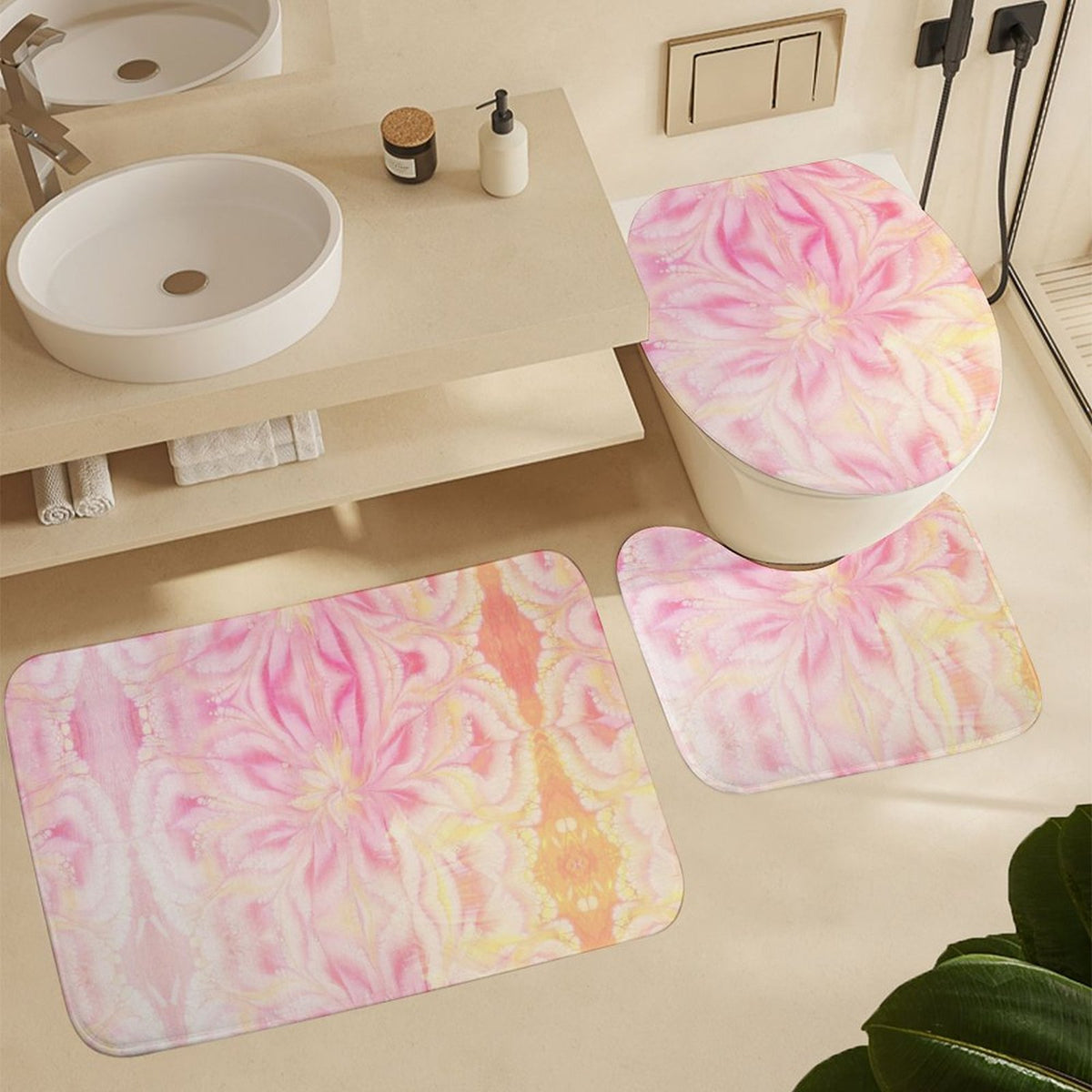 Shower Curtain Set with 3 Rugs