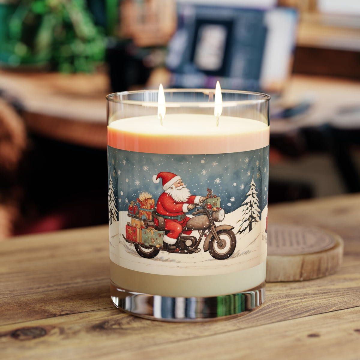 Christmas Santa Motorcycle Candle, Holiday Decor, Scented Candle Gift, Festive Home Fragrance, Winter Aesthetic