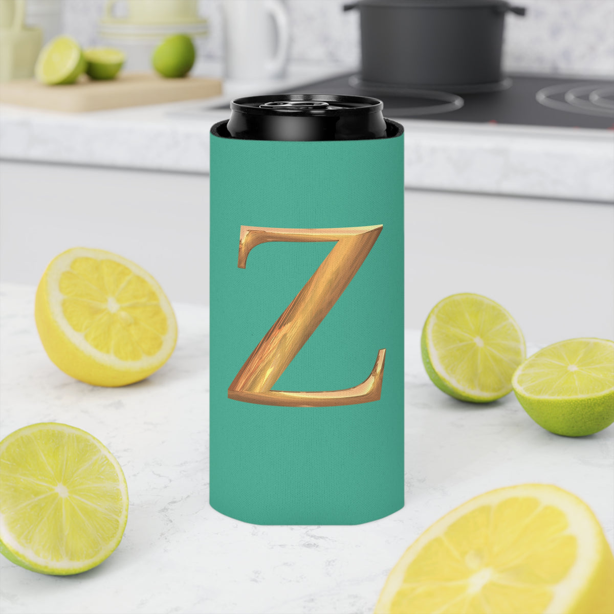 Personalized Monogram "Z" Can Cooler - Stylish Drink Holder for Parties, Weddings, Beach Days, Summer Gatherings, Gifts