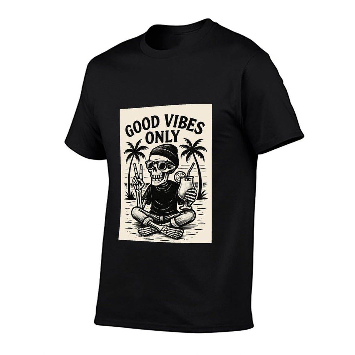 Short Sleeve Cotton Crewneck T-Shirt for Men Women (Front Printing) - Good Vibes Only