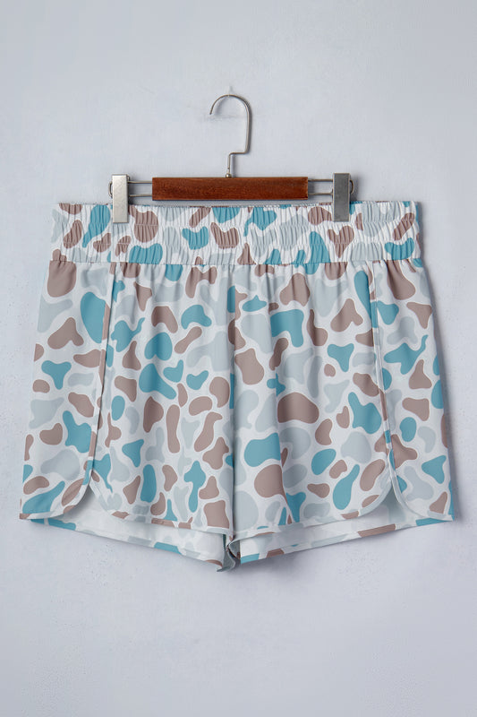 Multicolour Plus Size Camouflage Elastic Waist Athleisure Shorts