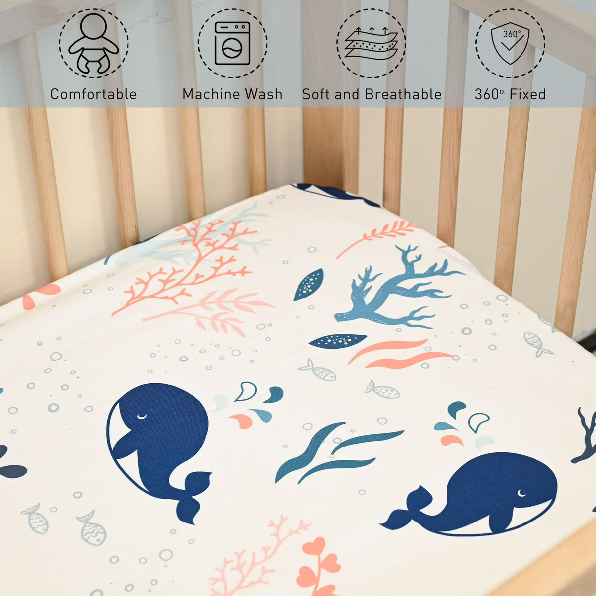 Baby Crib Sheets, Organic Fitted Elastic Toddler Bed Crib Mattress Sheets 52"x28"x9",Blue Ocean