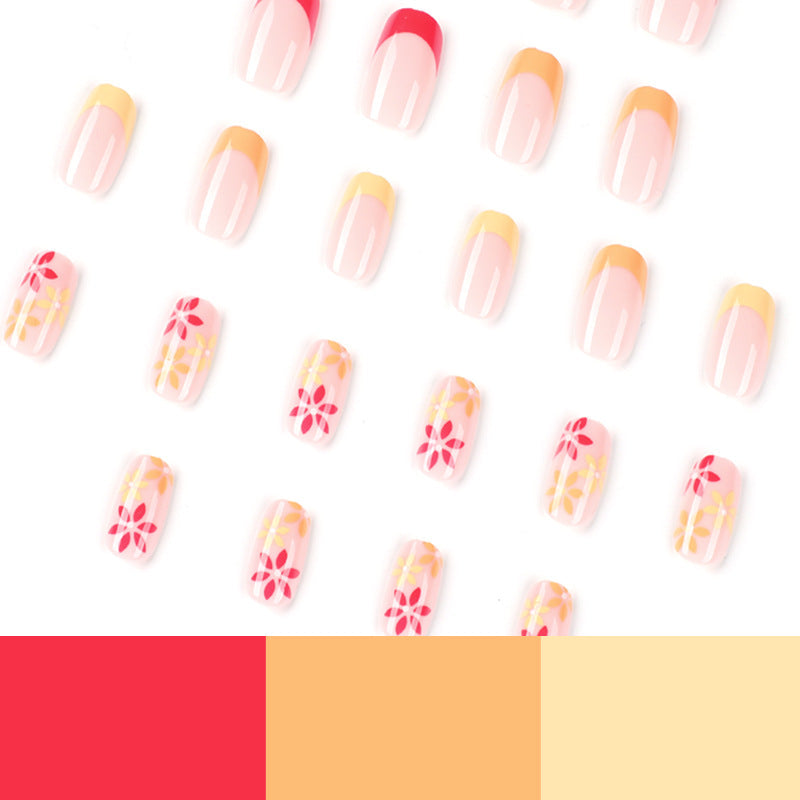 press on manicure, simple flower press on manicure, French three-color manicure patch, nails piece wholesale – Image 4