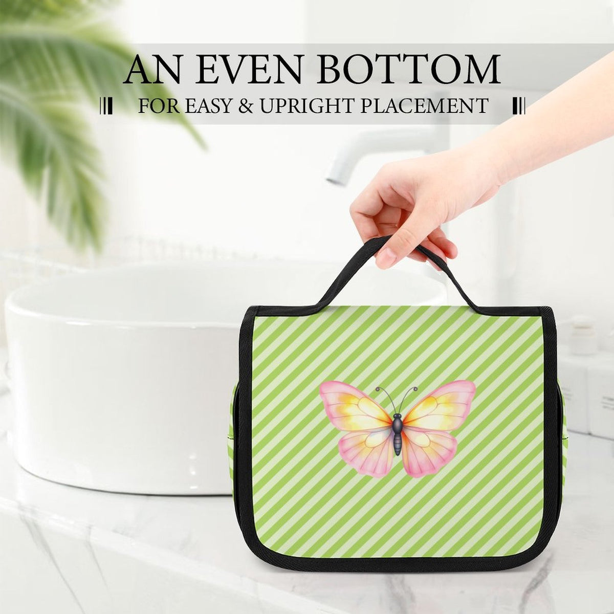 Green and White Custom Hanging Toiletry Bag