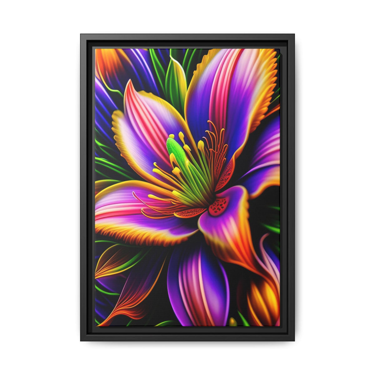 Vibrant Neon Floral Matte Canvas Print — Framed Wall Art