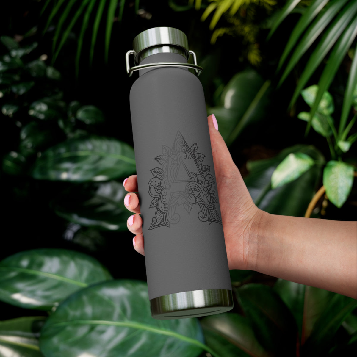 Boho Art Cold Drink Tumbler- Letter A, Personalized Water Bottle, Yoga Gift, Stylish Insulated Flask
