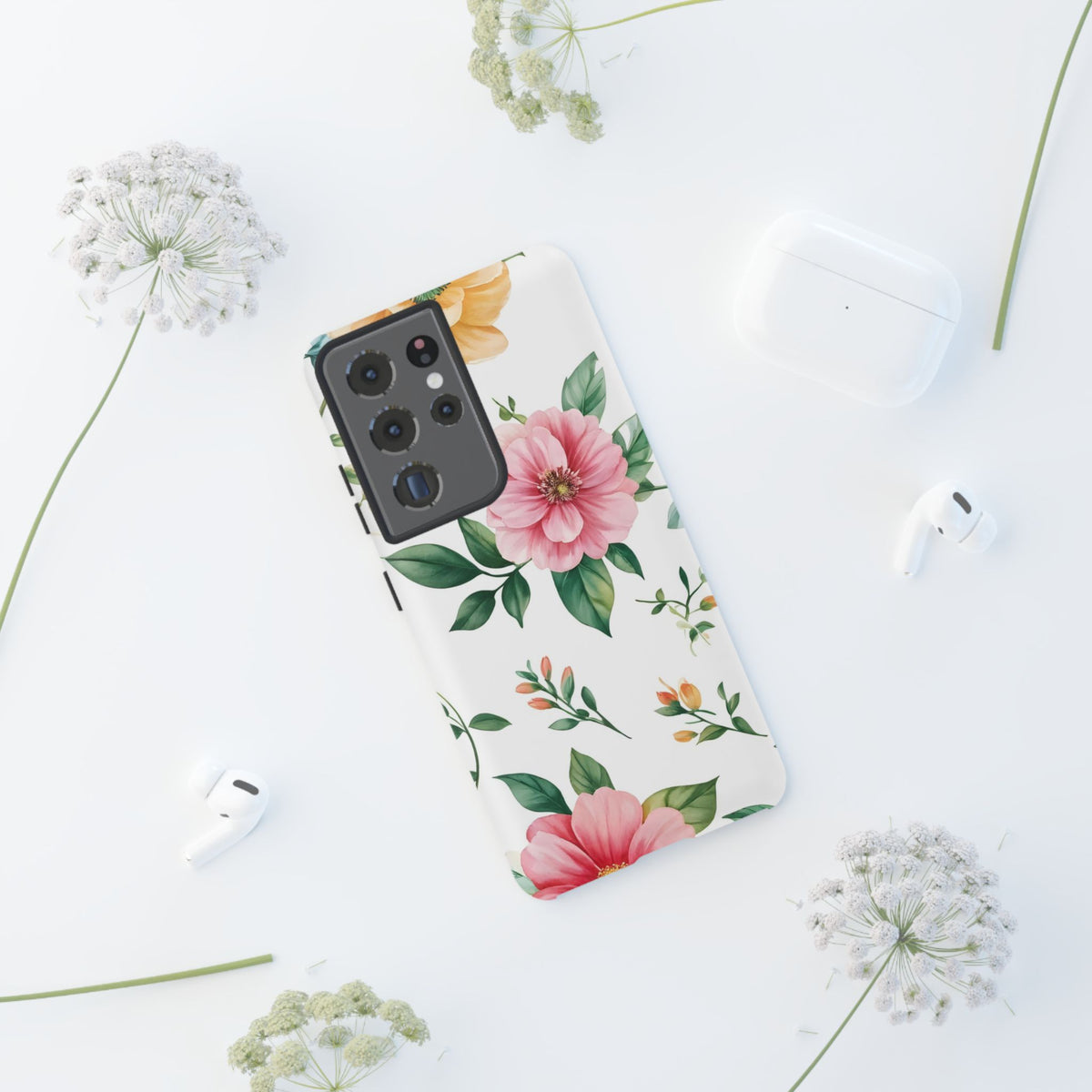 Floral Tough Phone Case — Pink Peony Protective Phone Cover
