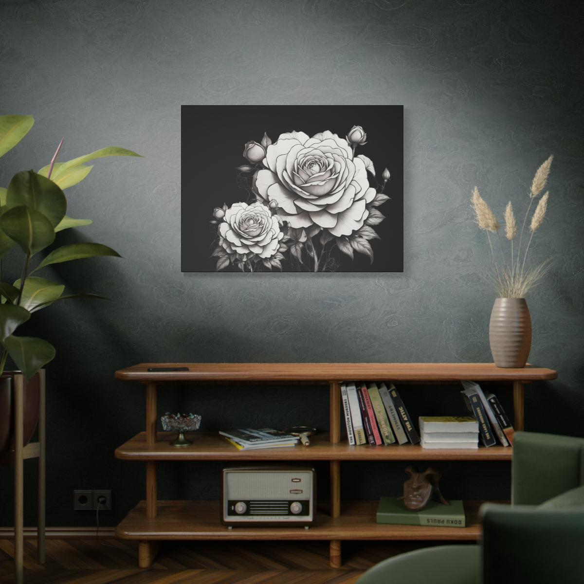 Monochrome Rose Canvas Print — Black & White Floral Wall Art