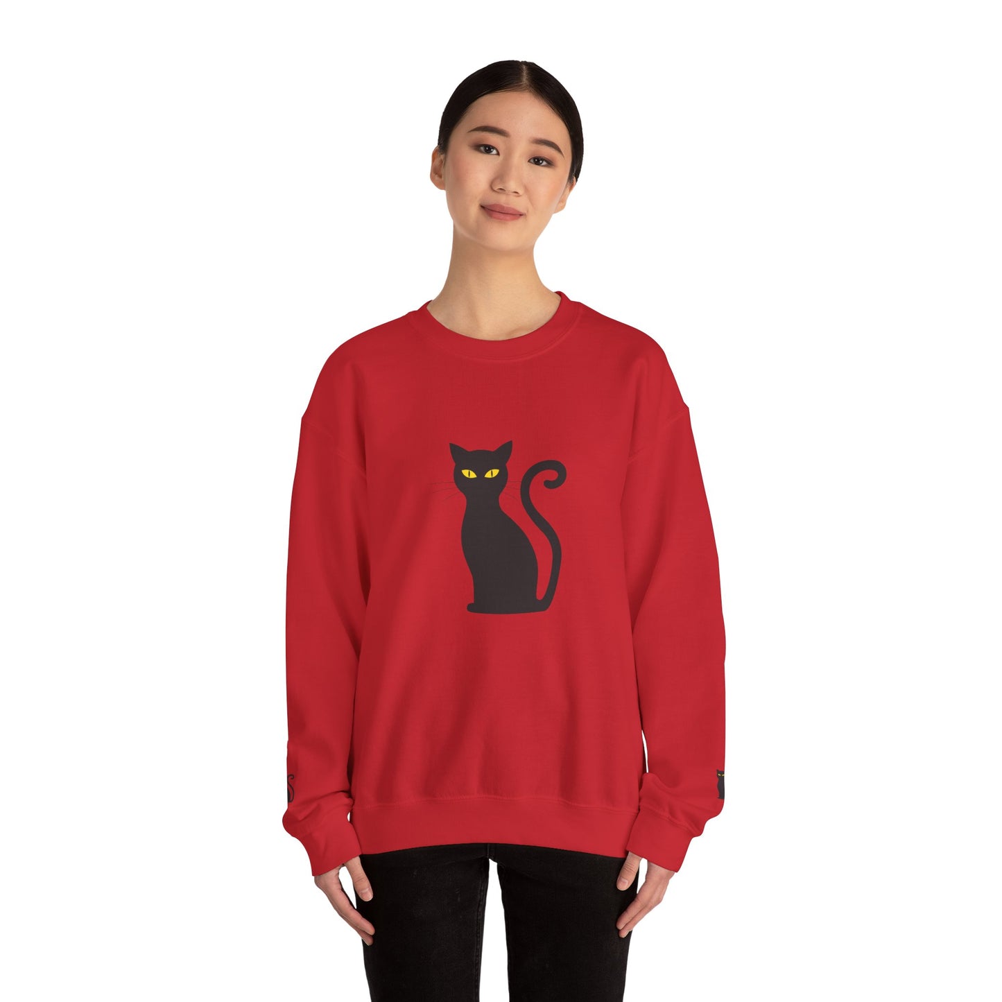 Black Cat Crewneck Sweatshirt — Cute Witchy Halloween Cat Pullover