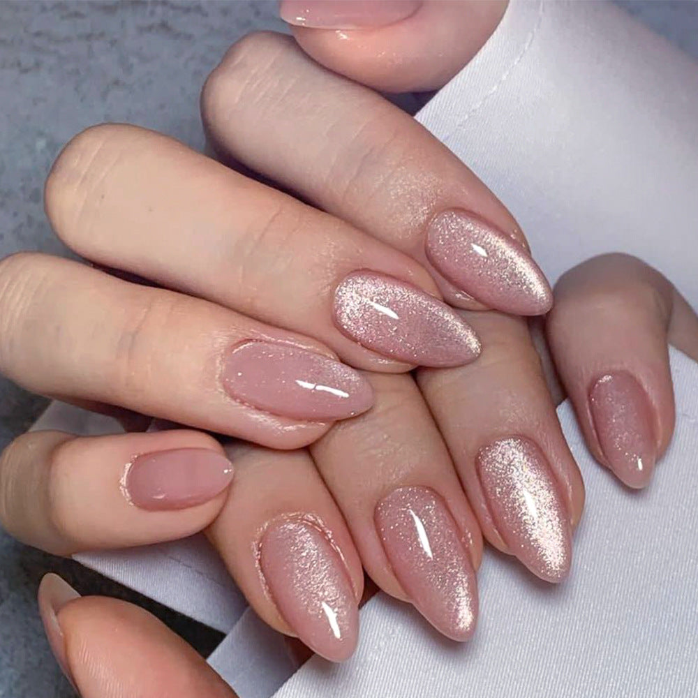 removable nail art finished product naked pink girl nail art piece cat eye bright color wholesale 365nails