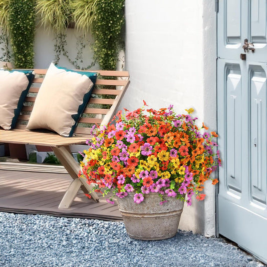 Artificial Flowers Faux Plants Outdoor Fake Flowers Spring Decor,12 Bundles Realistic Plastic Plant Colorful Daisy UV Resistant