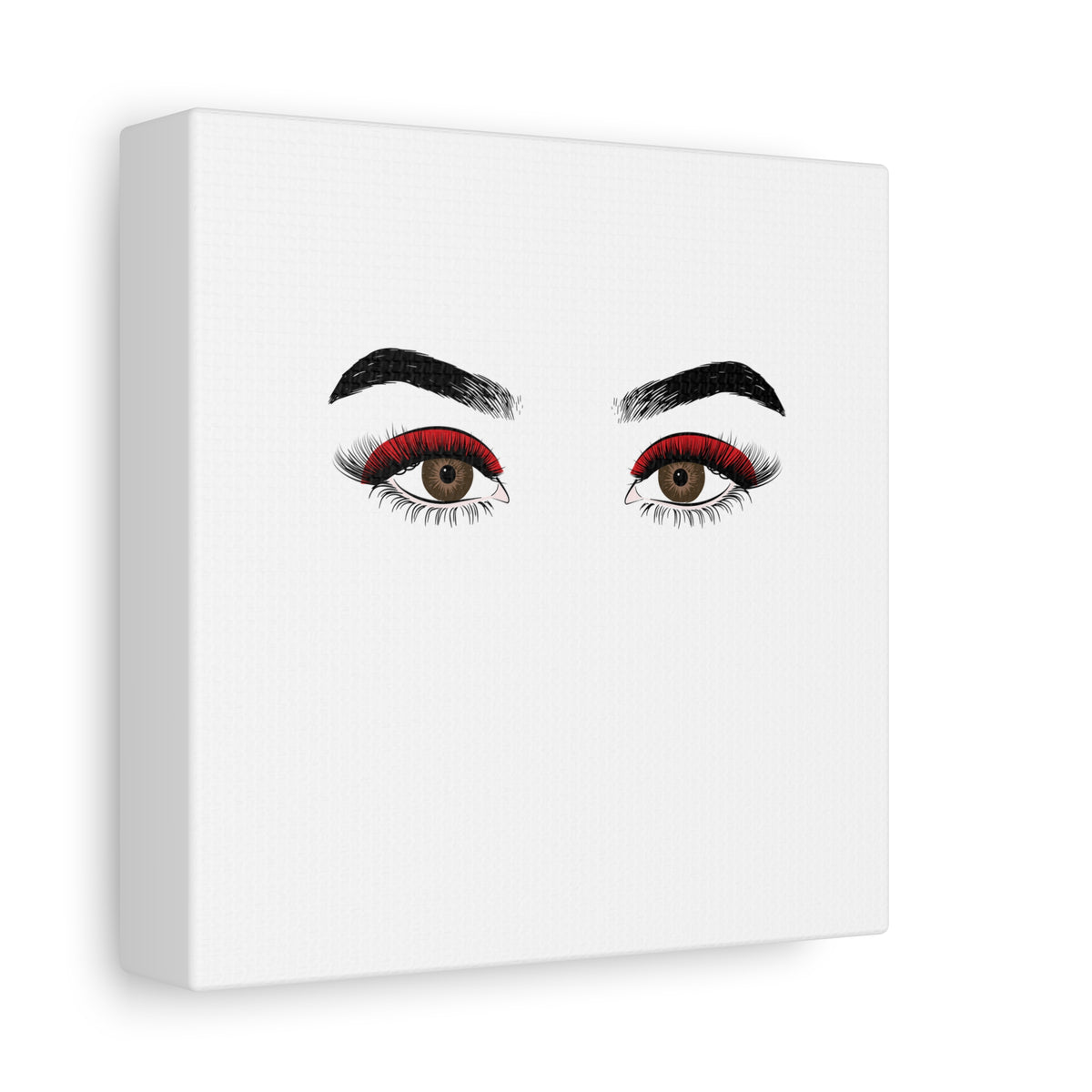 Glam Eyes Matte Canvas Wall Art — Brown Eyes with Red Lashes
